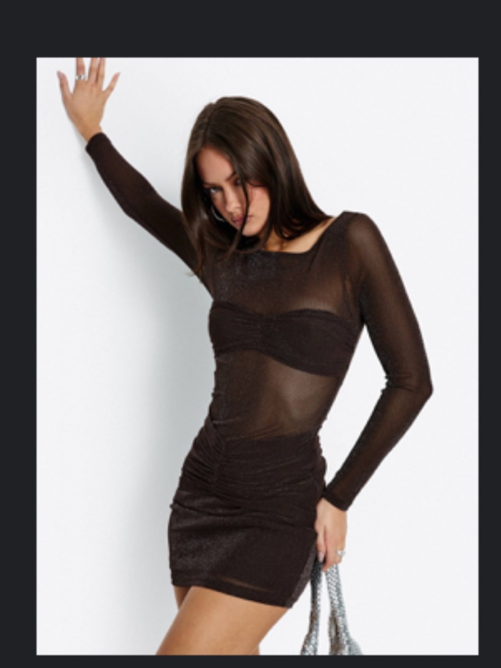 Princess Polly Chocolate Sheer Long-Sleeve Mini Dress